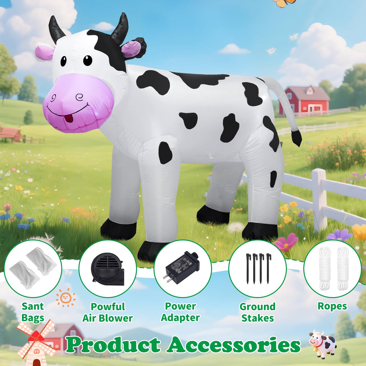 6FT Inflatable Cow Outdoor Decoration,Built-in LED Lights Indoor Outdoor Yard Lawn Ranch Blow Up Cute Animal Milk Cow,Christmas Holiday Display Spring Decorations for Garden Farm Themed Party