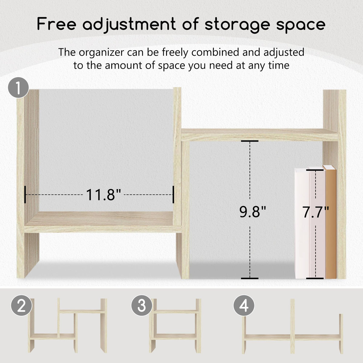 Jerry & Maggie Desktop Organizer Office Storage Rack Adjustable Wood Display Shelf Free Style Double H, Multi-Functional Mini Bookshelf for Desk Natural Stand (White Wood Tone)