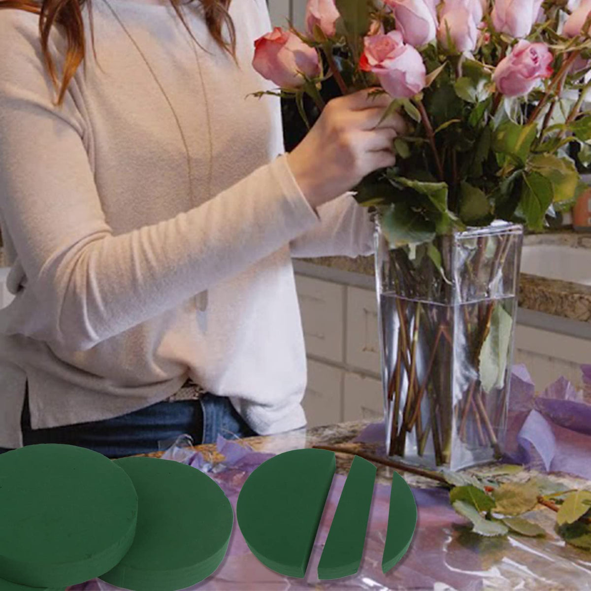 KIMOBER 10PCS 8" Large Round Floral Foam Bricks,Wet Green Foam Blocks for Flower Arrangement,Wedding Decoration