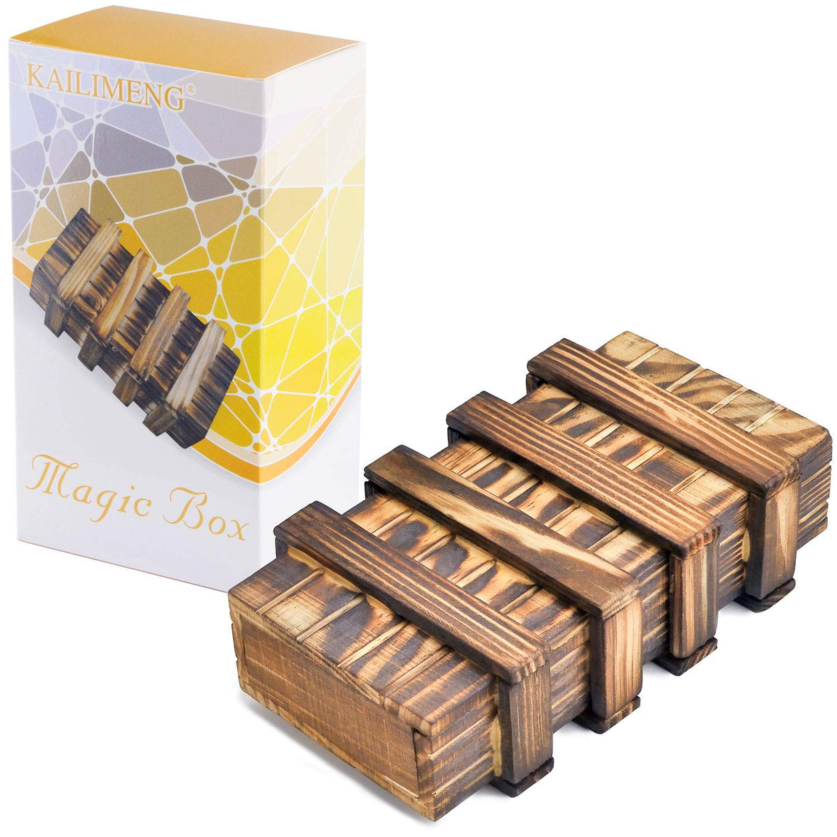 KAILIMENG Puzzle Box, Secret Magic Box with 2 Hidden Compartments Drawers for Coin Money - Brain Teaser Trick Box 3D Wooden Puzzle for Adults