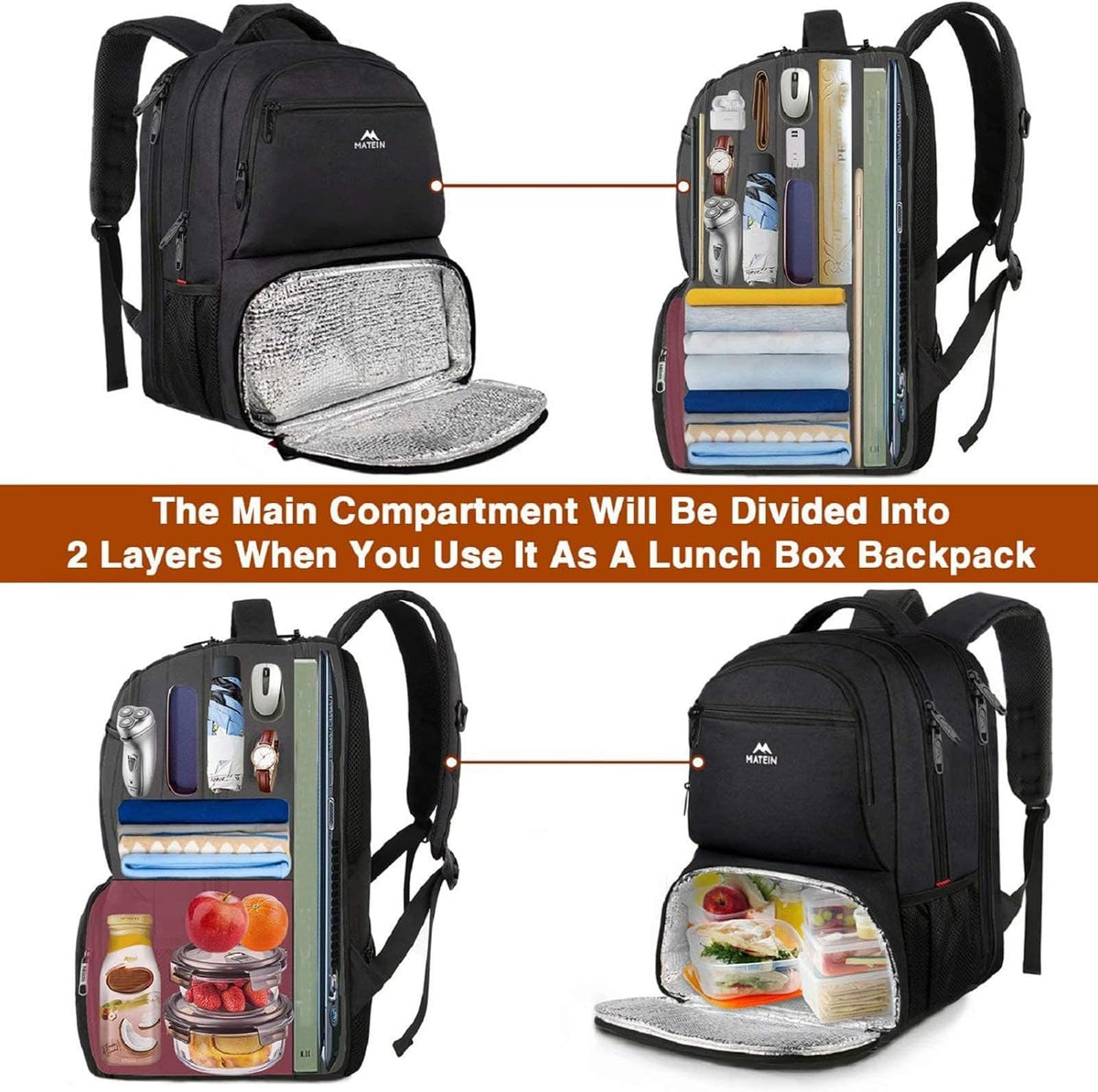 Backpack 18 Inch Backpack pack MATEIN Lunch for Men, Large Insulated Cooler with Lunch Compartment, Water Resistant