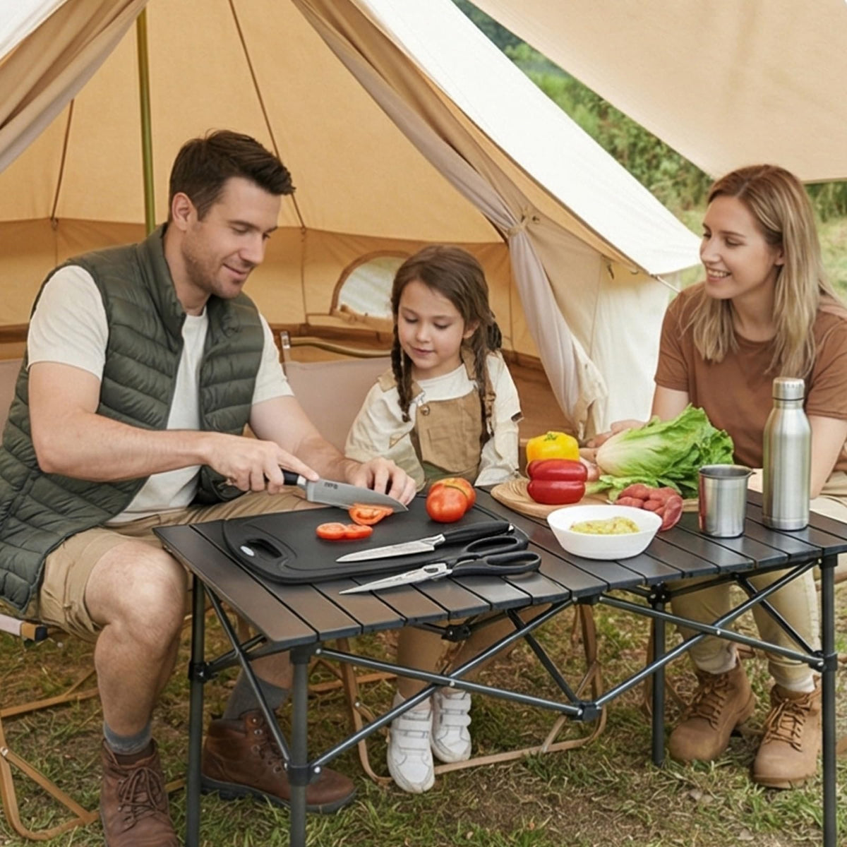 YERGOFE 5 in 1 Portable Camping Kitchen Utensil Set- Portable Cutting Board and Kitchen Utensil Set, Mini Travel Kitchen for Camping and Dorm Room, Space-Saving Cutting Board