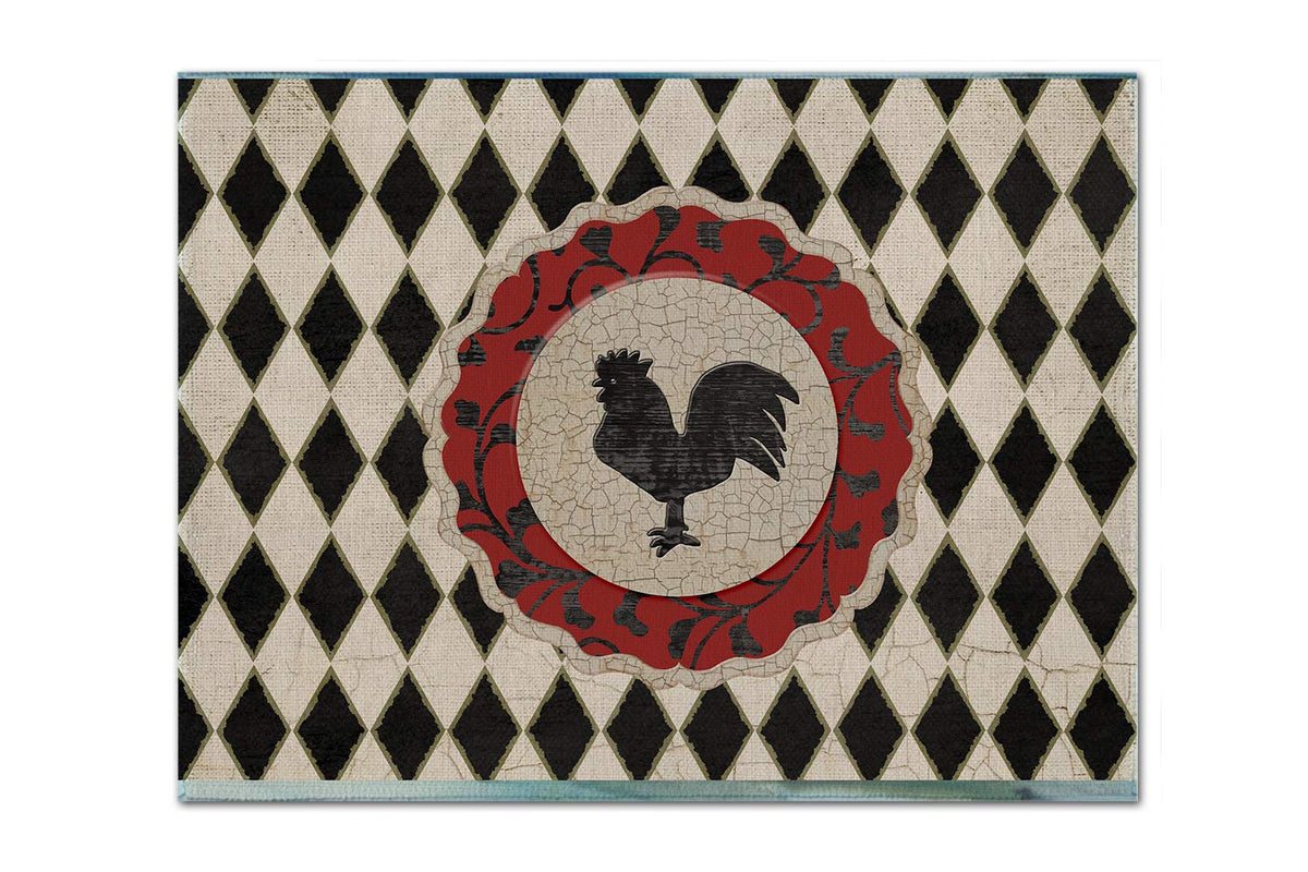 Caroline's Treasures SB3086PLMT Rooster Harlequin Black and White Fabric Placemat Washable Placemat Dinner Table Decor No Ironing Linen Look