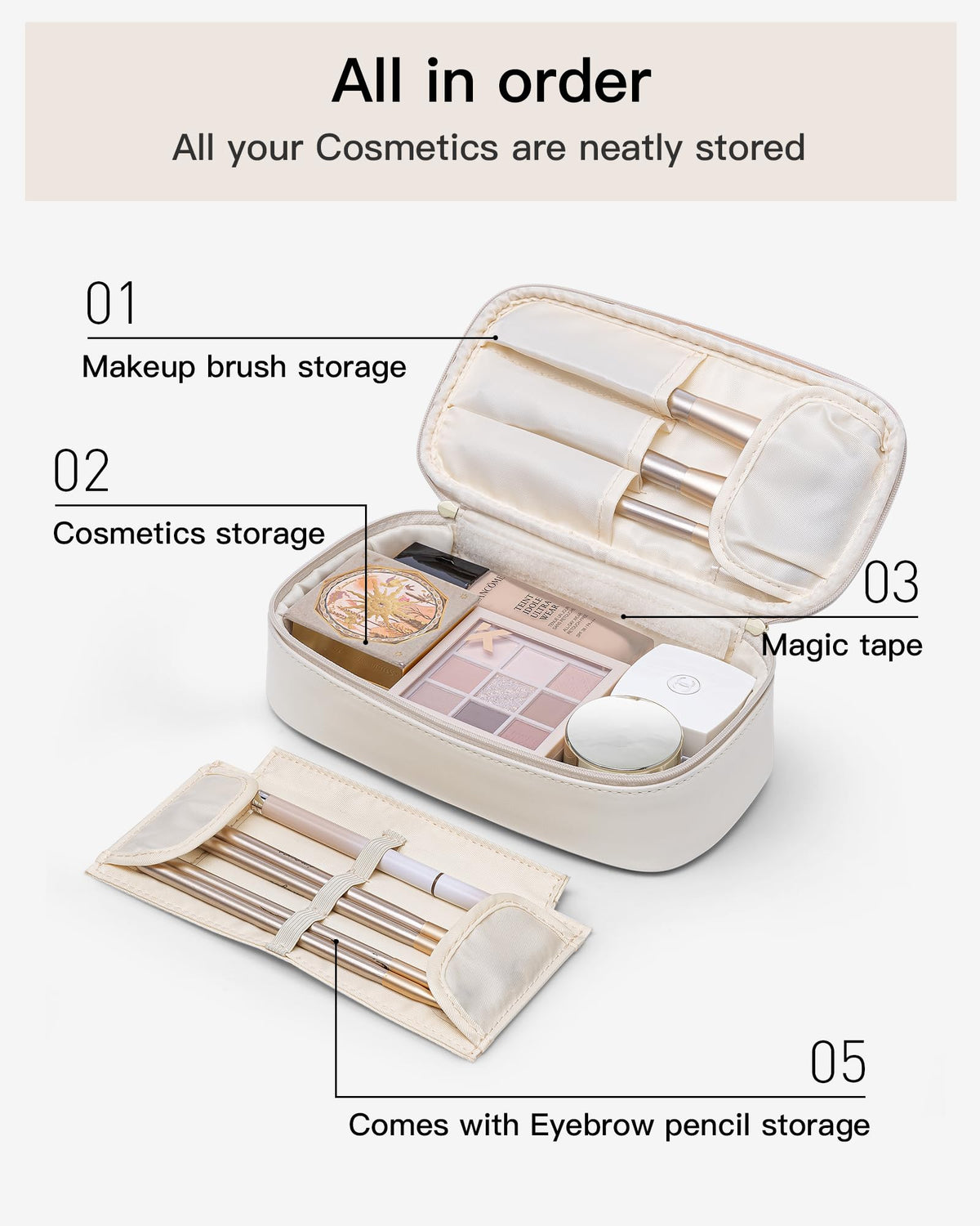 Vlando Travel Makeup Bag,Small Makeup Pouch Cosmetic Bag for Women Makeup Organizer Bag Gifts for Women Girlfriend Teacher Mom Brithday Gifts-White