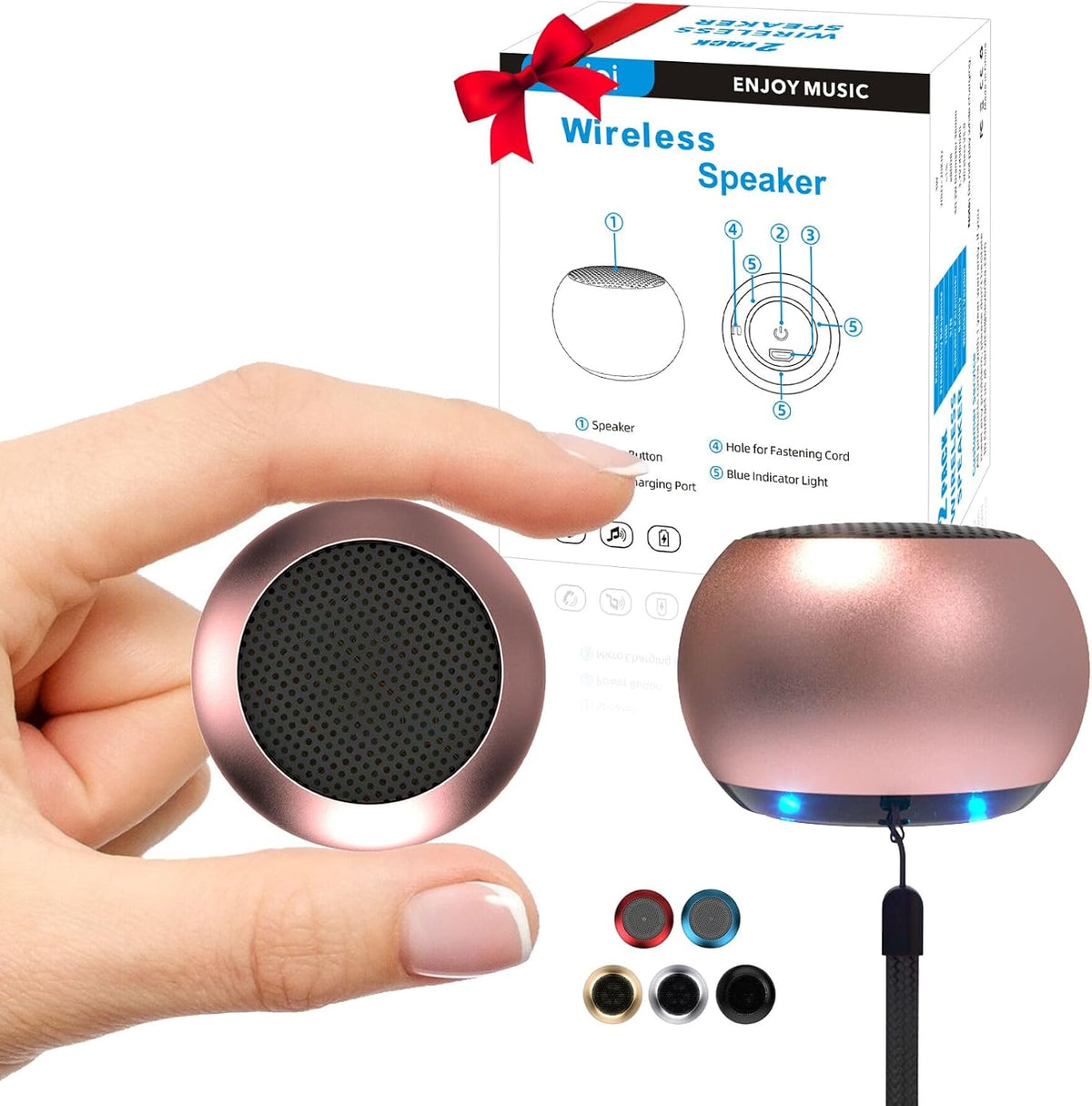 SEVENKA 2 3W Mini Speakers Bluetooth, Small Portable Wireless Speaker with Lanyard, Water Resistant, Wireless Stereo