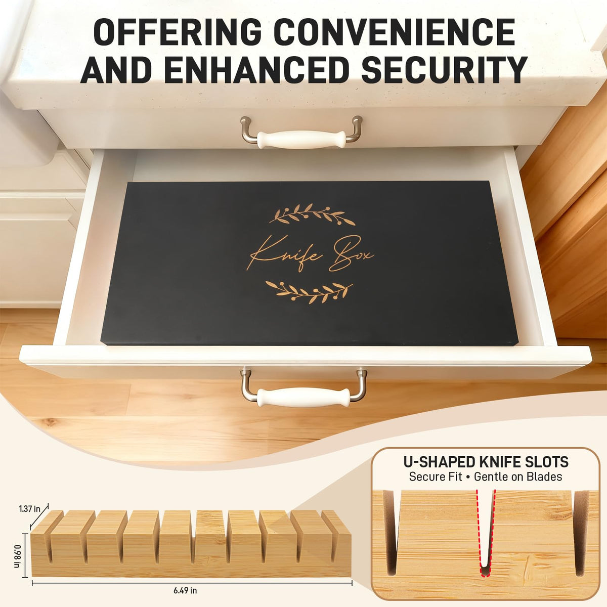Upgraded Lockable Large Bamboo Knife Storage Box with Magnetic Removable Knife Blocks for Easy, Quick and Safe Culinary Tools Storage, Keyless Kitchen Combination Lock Box, Great Kitchen Gifts