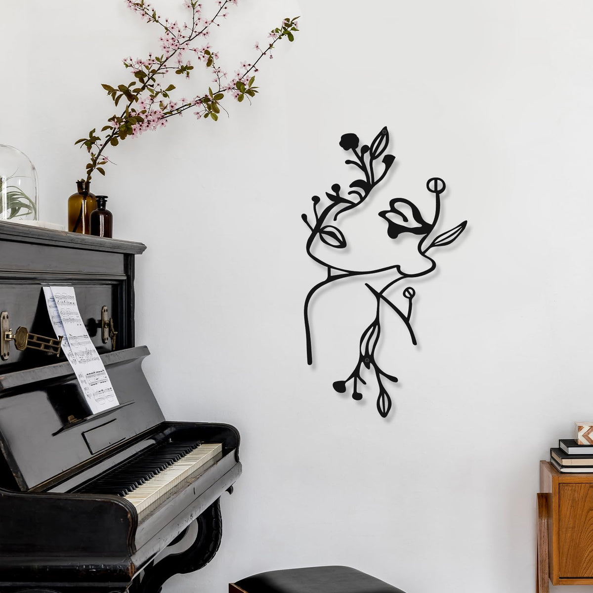 Photect 3 Pcs Metal Wall Art Decor Minimalist Abstract Woman Wall Art Metal Modern Line Drawing Decor Female Single Line Home Hanging for Bedroom Bathroom Living Room Housewarming(Plant,Black)