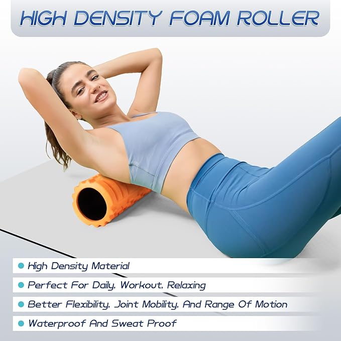 Foam Roller High Density 18" Foam Roller for Deep Tissue Muscle Massage, Trigger Point Fitness Exercise Massage Roller Self-Myofascial Back Roller Release for Whole Body