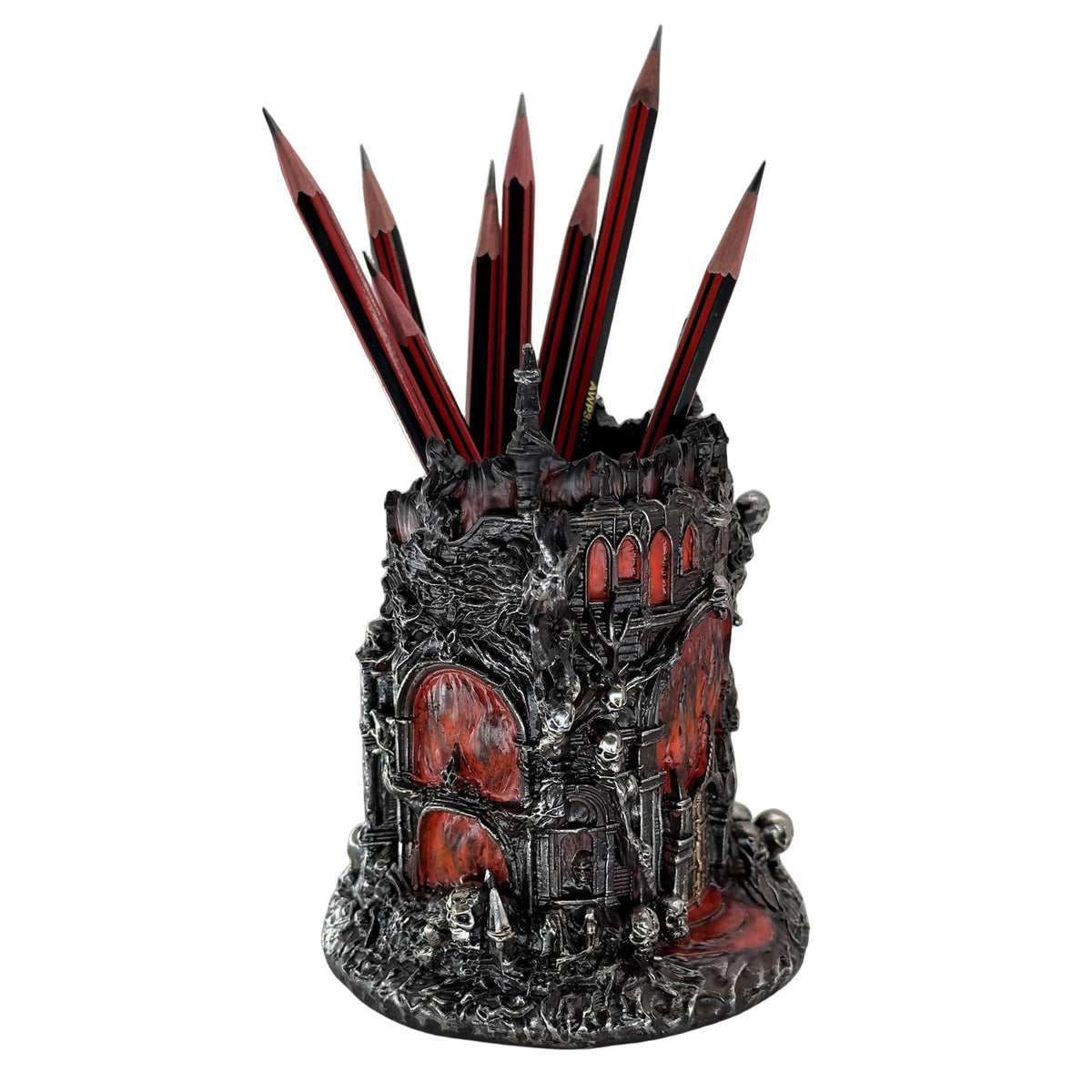 LOOYAR Dante's Inferno Resin Castle Pen Holder and Aquarium Décor - Medieval-Themed Desk Ornament