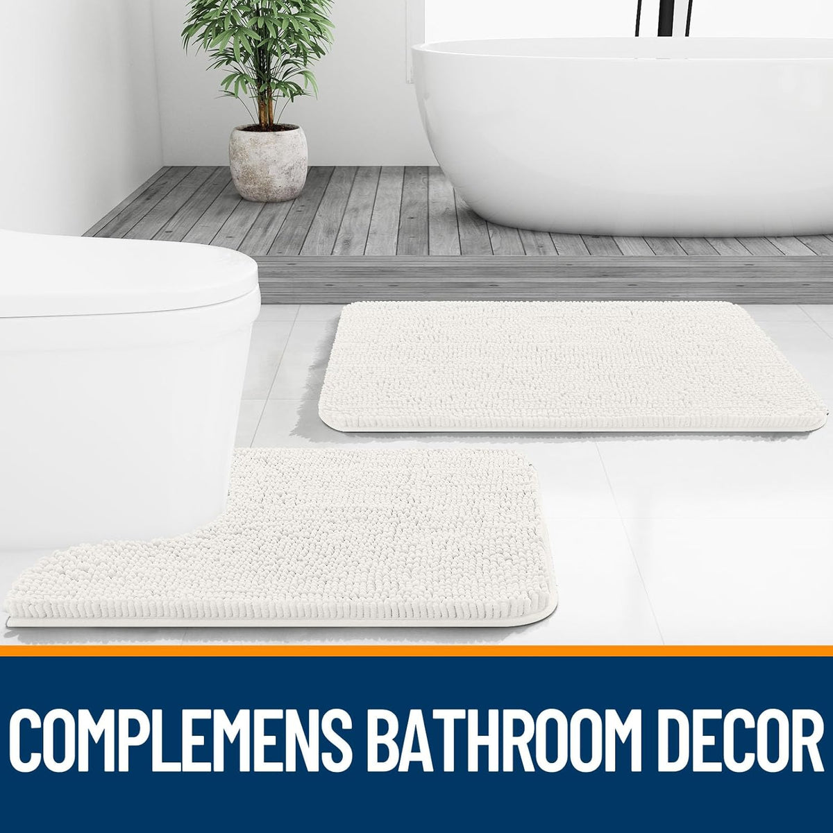OLANLY Bathroom Rugs - Extra Soft Absorbent Chenille Bath Mats | 30x18, Quick Dry, Ivory