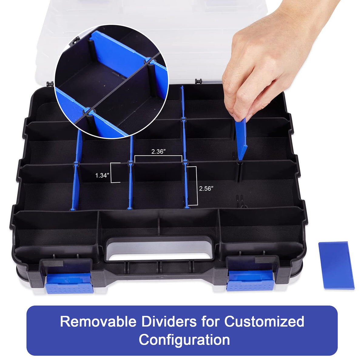 AIDY-PRO Small Parts Organizer Box Storage Case Tools Box Organizer Double Side 34 Compartments Hardware Organizers with Removable Plastic Dividers for Screws Nuts Nails Bolts, 2 Pack