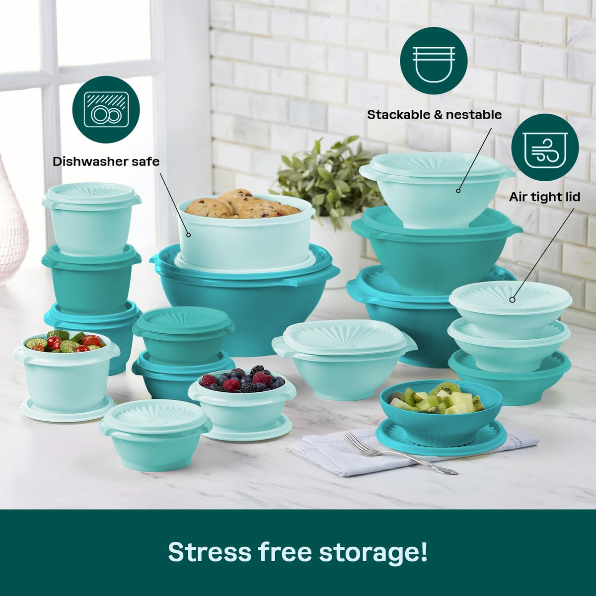 Tupperware Heritage Collection, New 36 Piece Food Storage Container Set in Vintage Green, Dishwasher Safe and BPA Free (18 containers, 18 lids)