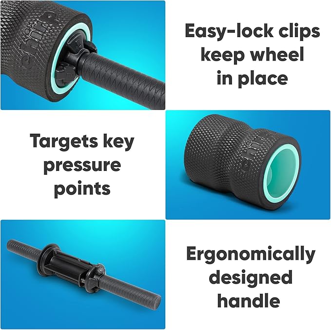 Chirp Focus Muscle Roller, Focus Wheel and Roller Handle in One, On-The-Go Muscle Massage Tool, Stretching Equipment, Targets Pressure Points, Focused Neck & Back Massager - 4" Holds Up to 500 lbs