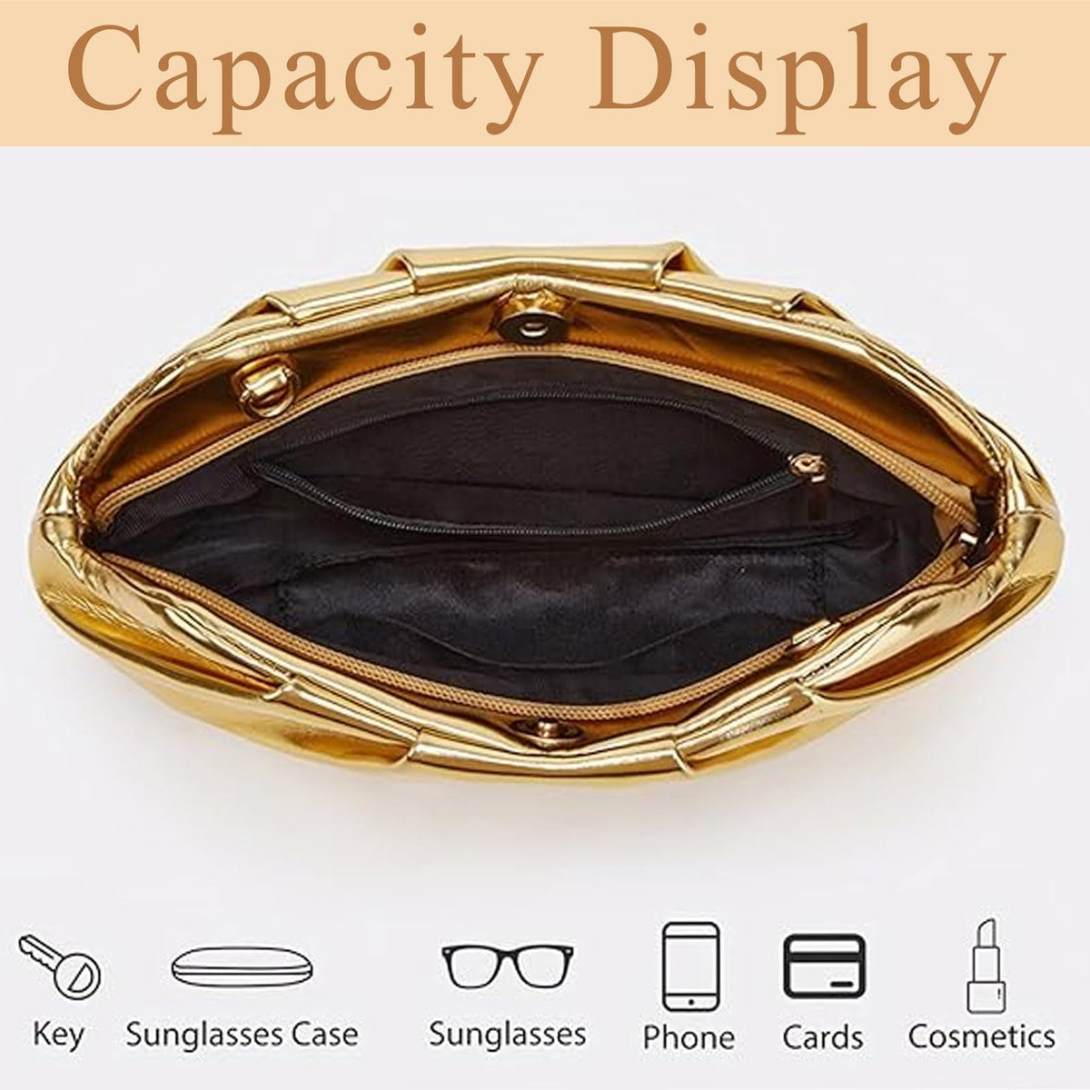 Amszke Black Clutch for Women, Vegan Leather Evening Purse, Soft Pleated PU Formal Clutch Bag for Weddings Proms Cocktail Parties, Dressy Party Accessories-Gemma