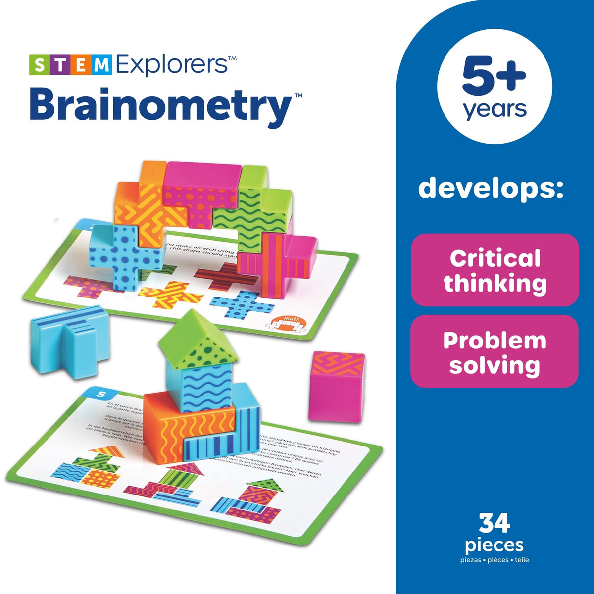 Learning Resources STEM Explorers Brainometry - 3d Puzzle, Brain Games, Brainteaser, Building Logic Toys, Gifts For Boys and Girls, Fine Motor Skills , Pattern Blocks, Math Manipulatives