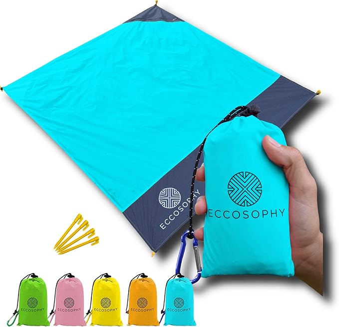 ECCOSOPHY 60x55" Blue Waterproof Compact Pocket Beach Blanket