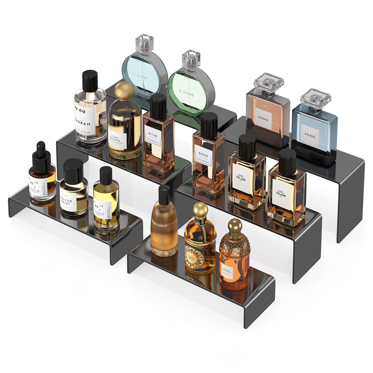 KOSKWKREO 6 PCS Black Acrylic Display Risers for Figures, Collectibles, Jewelry and Perfume, Tiered Stands for Retail Display and Party Table