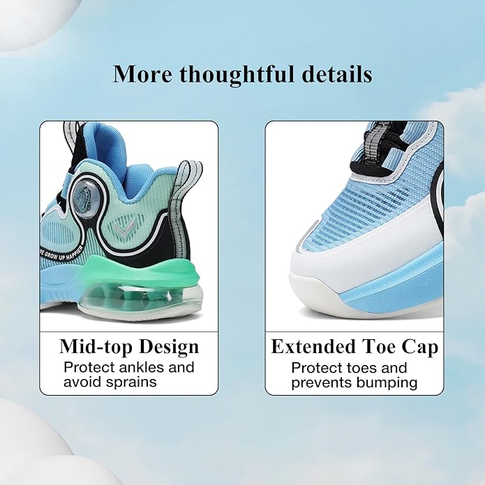 VITUOFLY Kids Basketball Shoes Boys Air Cushion Sneakers Girls Mid Top School Hoops Shoes Non-Slip Outdoor Sports Running Gym Comfortable Durable Little Kid/Big Kid