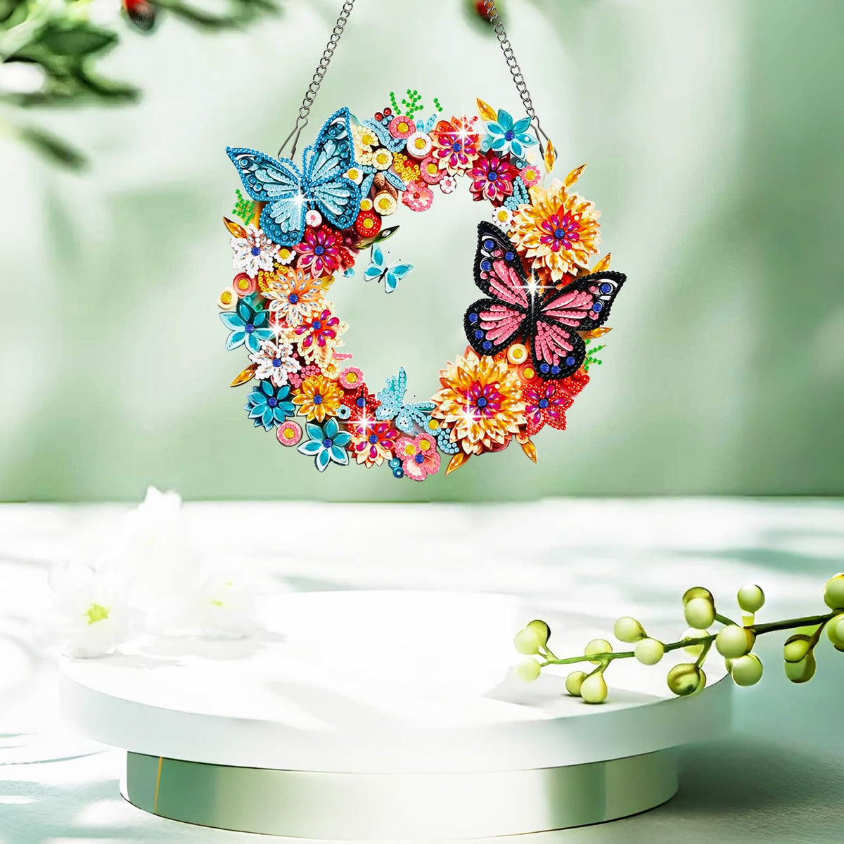 Muzagroo Art Garland Diamond Art Kits for Adults 5D Diamond Hanging Ornament Kits for Windows DIY Special Shaped Diamond Dot Kits Crystal Window Hanging Pendant 2PCS (Garland)