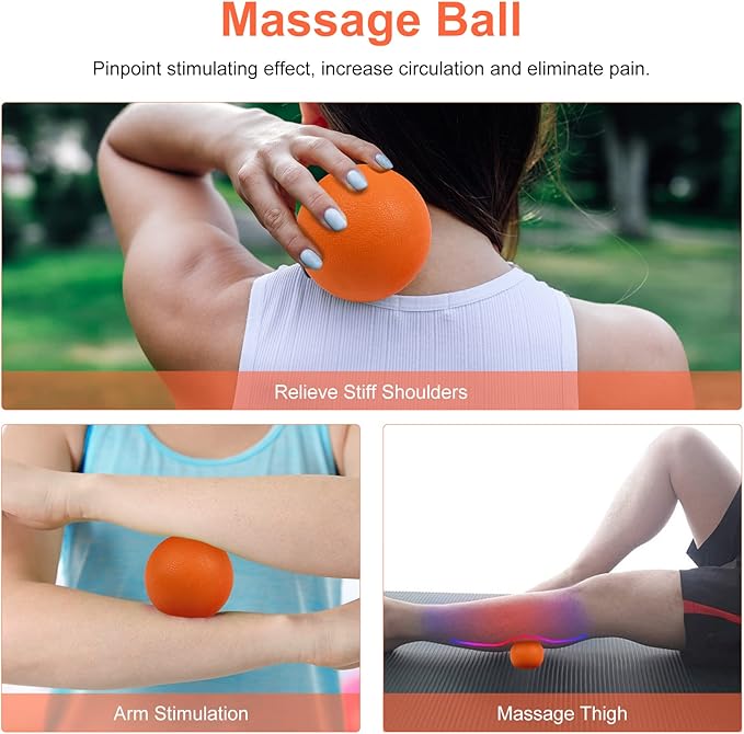 5 in 1 Foam Roller Set Includes Hollow Core Massage Roller, Yoga Stick, Massage Ball, Fitness Stretching Strap, Carrying Bag, Towel, Massage Roller (Orange)