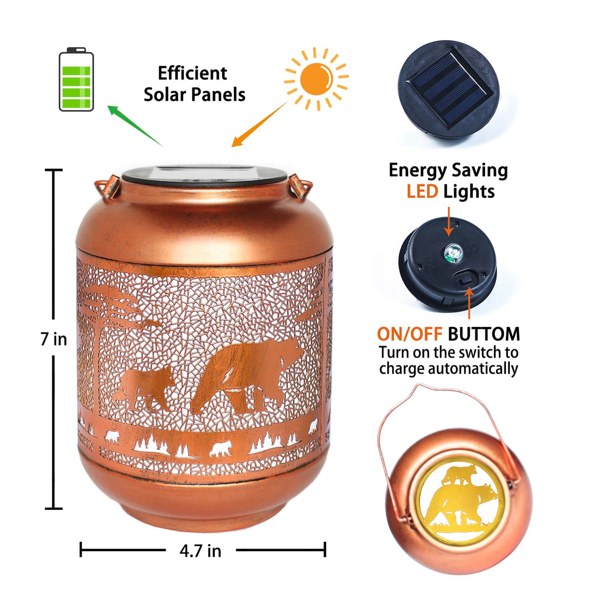 Mothers Day Gifts for Mom Bear Solar Lanterns Outdoor Waterproof,Hanging Solar Lights Bear Gifts for Women Men Metal LED Decorative Light for Yard,Patio,Lawn,Tabletop,Pathway,Landscape,Garden Decor