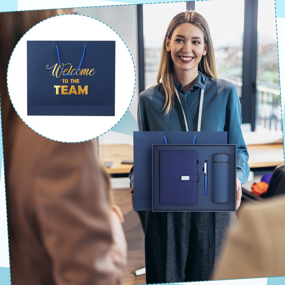 Thenshop Set of 5 New Employee Welcome to The Team Gift Sets Notebook Pen and Tumbler Welcome to The Team Box Employee Appreciation Gift Sets for New Worker Men Women Office(Blue)
