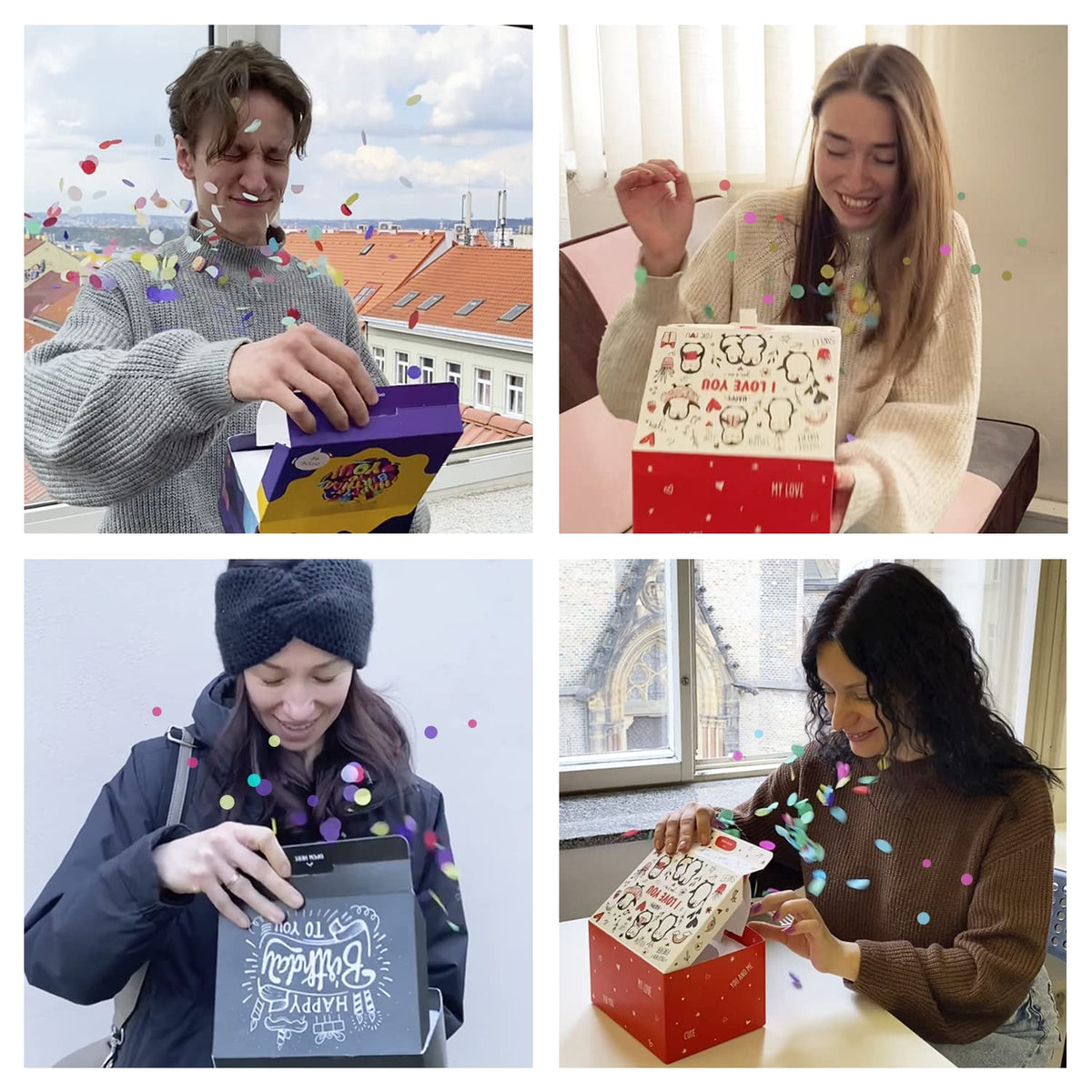 FETTIPOP Birthday Gift Box KIT (White), Gift Box Exploding Confetti, Surprise Prank Box Pop Up 7.2x5.5x4.3 in.