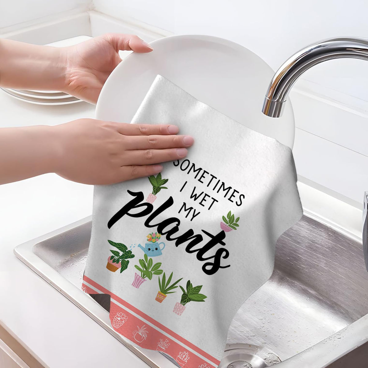 Plants Kitchen Dish Towels Decorative Set of 2, Absorbent Cute Tea & Hand Towels for Kitchen, Gardening Gifts for Plant Lovers Gardenners Women Lady Friends, Housewarming Gifts for New Home Hostress