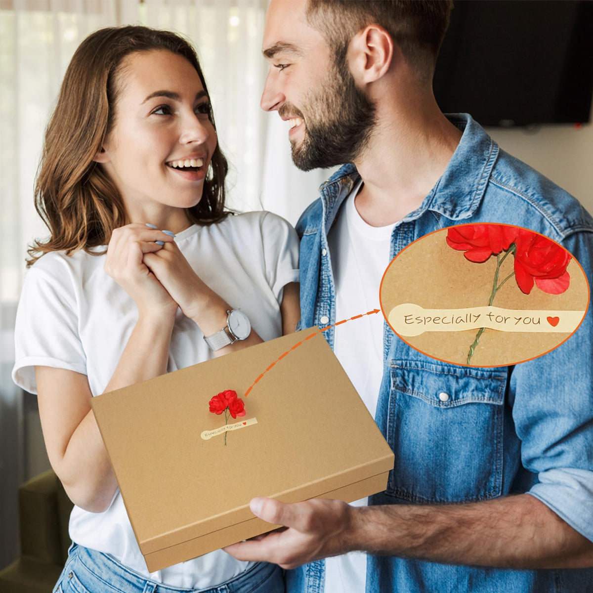 Giftilious Gift Boxes with Lids for Presents, Set of 6 Empty Gift Boxes, Natural and Rustic Kraft Gift Wrap Boxes, Versatile Gift Box for Christmas,Birthday, Anniversaries, Weddings and Any Occasion