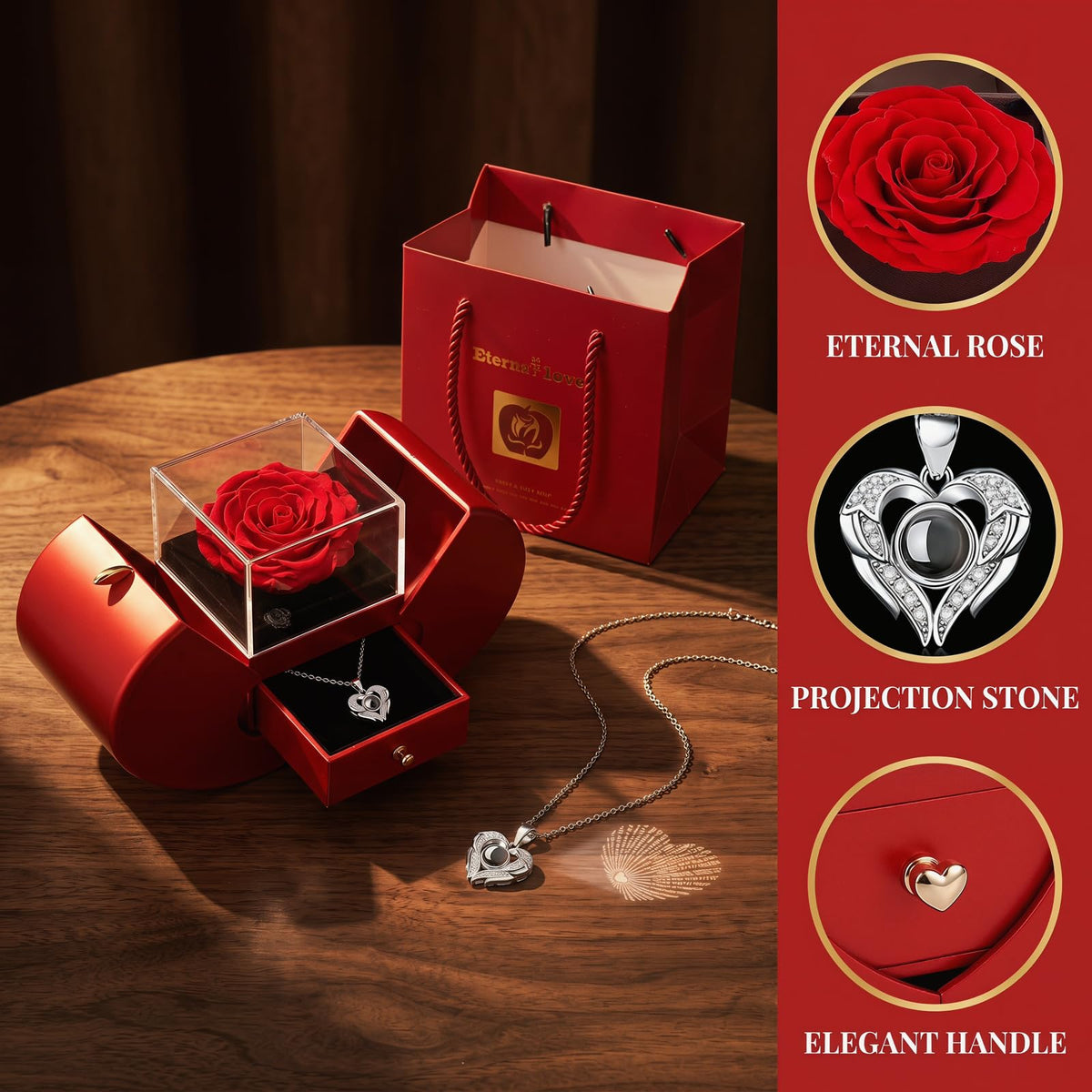 Mother’s Day Gifts for Mom Eternal Rose Gift Box with Necklace for Women, Preserved Forever Rose Jewelry Box, Romantic Valentines Day Christmas Mothers Day Anniversary Birthday Gifts for Girlfriend Wife Mom