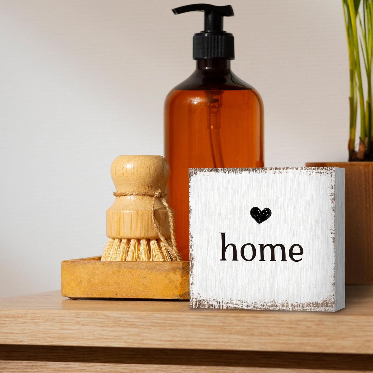 ANIANG Home Sign, Home Signs for House Decor, Welcome Sign, Rustic Farmhouse Desk Decor Wood Block Box Plaque for Living Room Wall Shelf, Housewarming Gifts
