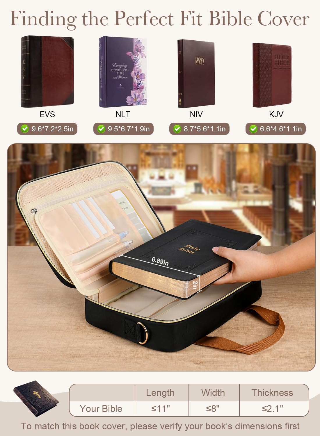 Large Bible Bags for Women, Bible Cover Case with Highlighters Tabs Quilted Book Travel Case w/Shoulder Strap, Bible Study Supplies Journaling Kit Accessories Christian Gifts for Women Girl