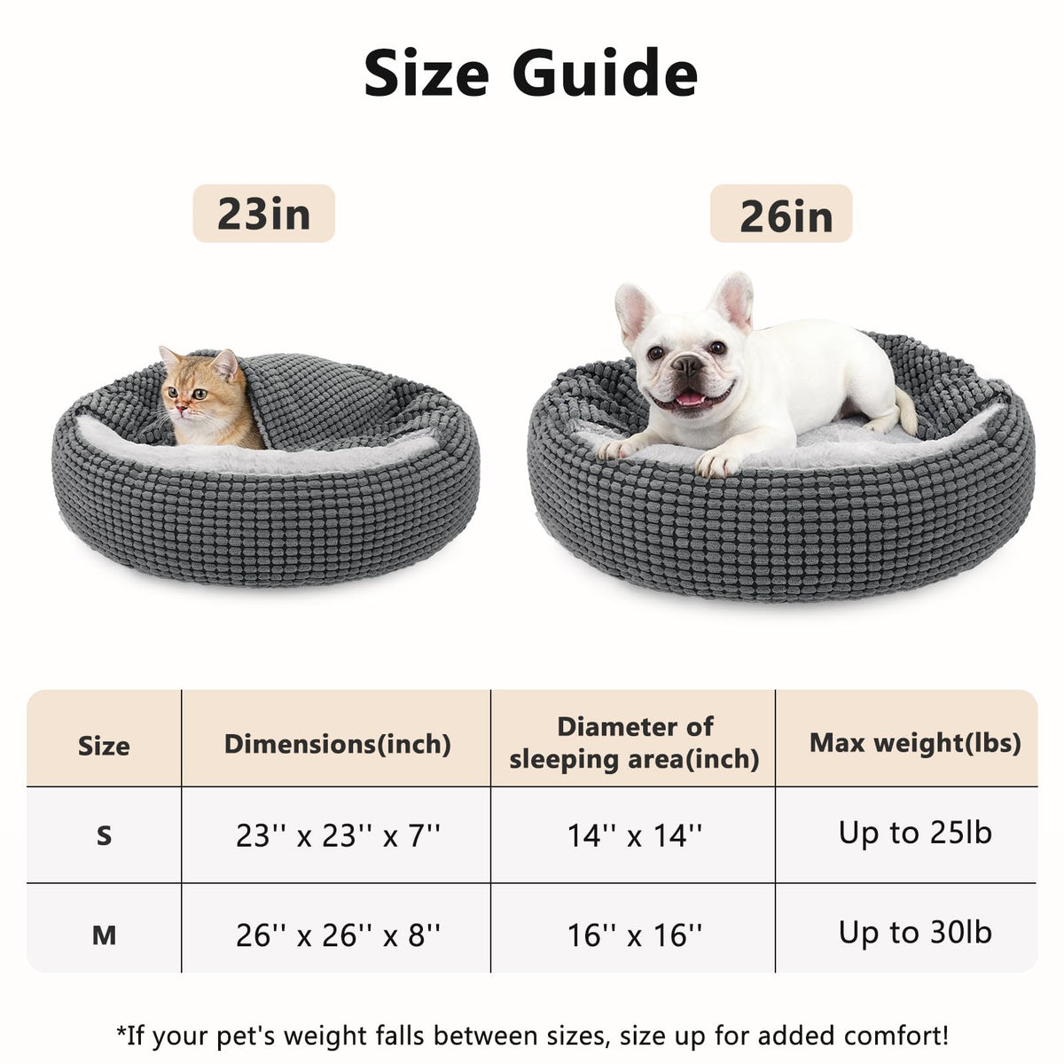 SIWA MARY Small Dog Bed with Attached Blanket, Cozy Donut Cuddler Anti-Anxiety Hooded Pet Beds Calming Cave Bed. Orthopedic Round Puppy Beds for Dogs or Cats Washable, Anti-Slip Bottom, 23inch