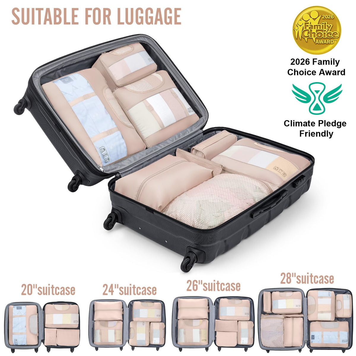 Veken 10 Set Packing Cubes for Travel, Beach Vacation Essentials Accessories for Cruise Ship, Suitcase Organizer Bags for Luggage with Hanging Toiletry & Shoe Bag, Birthday Gifts for Women Mom Her