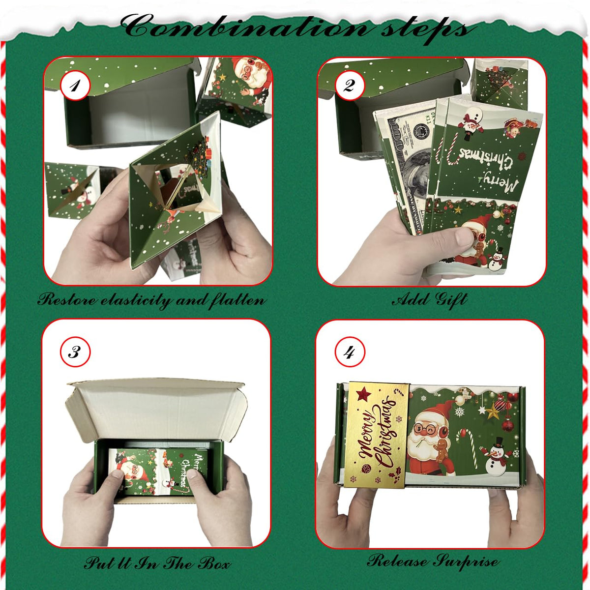 2025 New Year Surprise Gift Box Explosion Pop-up Cash, Unique folding and bouncing Gift box, Christmas and Birthday Surprise Explosion Box(12 bounces) (green)