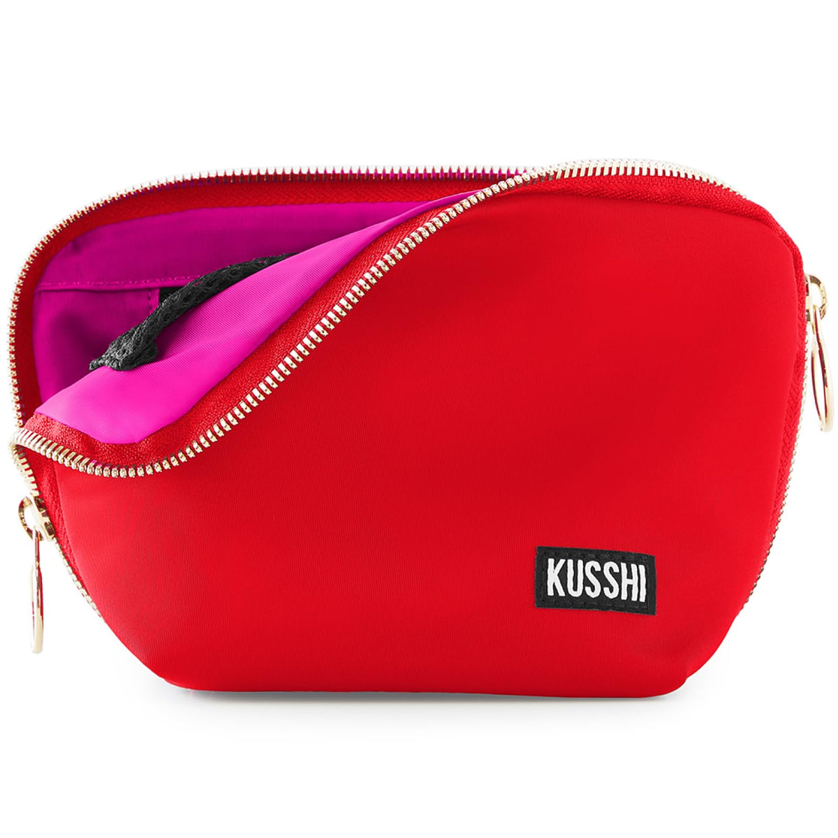KUSSHI Washable Travel Makeup Bag for Purse (Everyday, Candy Apple Red/Pink)
