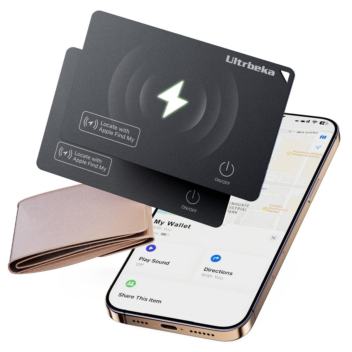 Ultrbeka Wallet Tracker Slim Card Tracker, 0.094in Rechargeable Bluetooth Tracker for Wallets, Passport, Work with Apple Find My, Card Locator- iOS Only [Apple MFi Certified] - 2pcs in 1