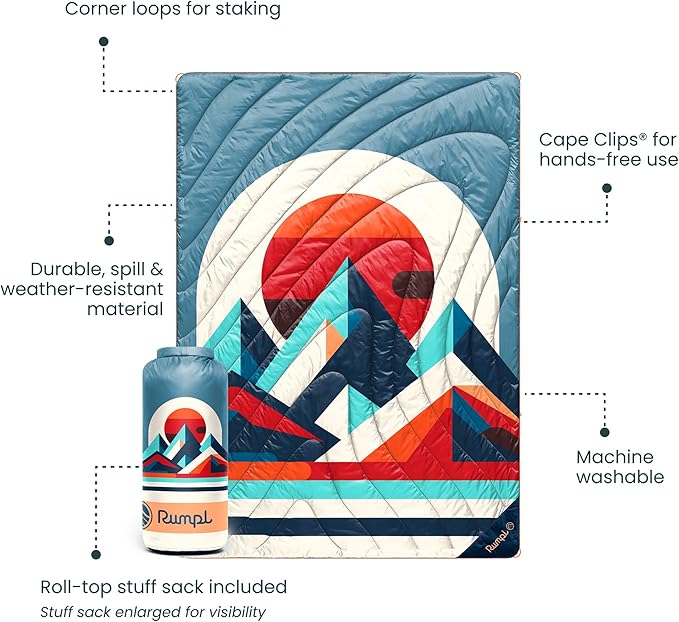 Rumpl Original Puffy Blanket - Warm, Water-Resistant Camping Blanket with 100% Recycled Synthetic Insulation, 52"x75", Original Puffy V2, Radiant Peak Eclipse