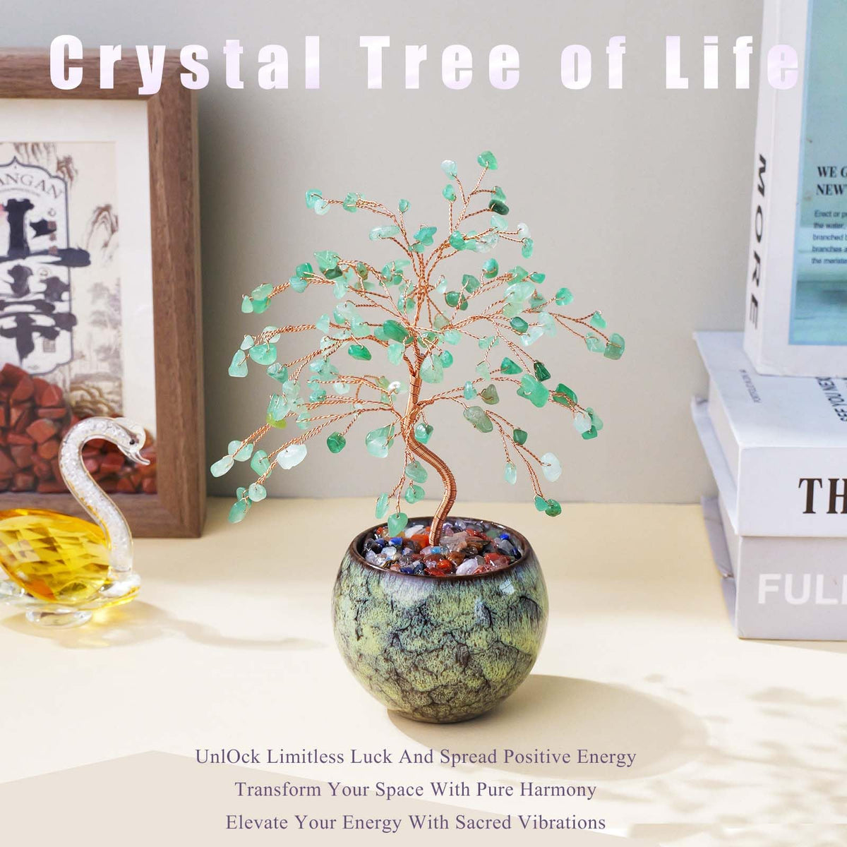 Runyangshi Green Aventurine Crystal Tree of Life - 8" Large Natural Chakra Healing Crystal Tree, Bringing Money, Good Luck, Positive Energy for Home Decor, Feng Shui Gifts, Office Desk Ornament