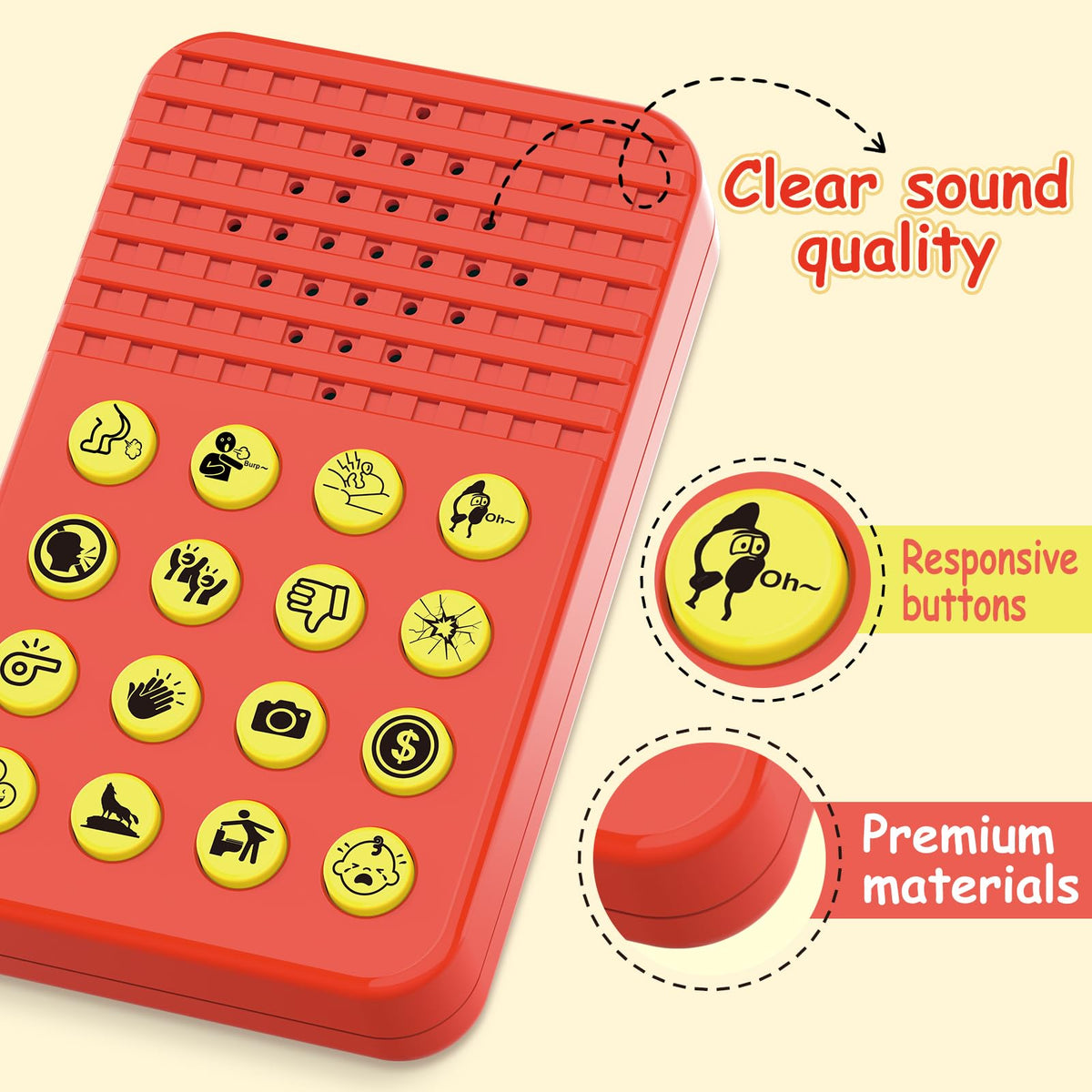 GEERAY Sound Effects Machine, 16 Hilarious Sounds, Include Fart, Applause, Laughter and More, Pocket Sized Funny Noise Maker Toys for Boys Ages 8-13, Cool Gadgets Gag Gifts for Kids Teens Boys Girls