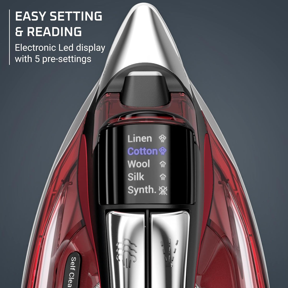 Rowenta Focus Excellence Steam Iron - 1750W Stainless Steel Soleplate, Retractable Cord, Red | 400+ Microsteam Holes