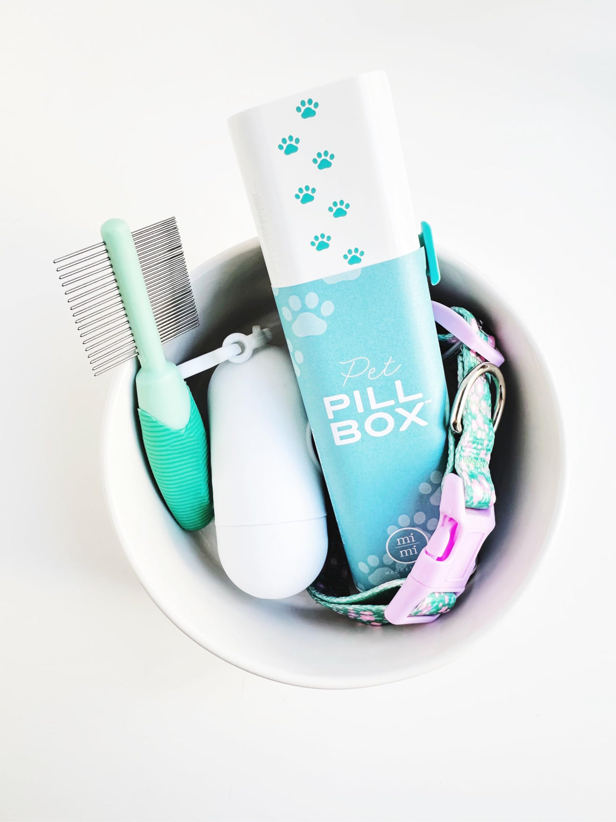 Pet Pill Box Organizer, 7-Day Medicine Container with Paw Print Design, White and Aqua. Pill Container for Vitamin Management, Daily Pill Holder for Dogs and Cats