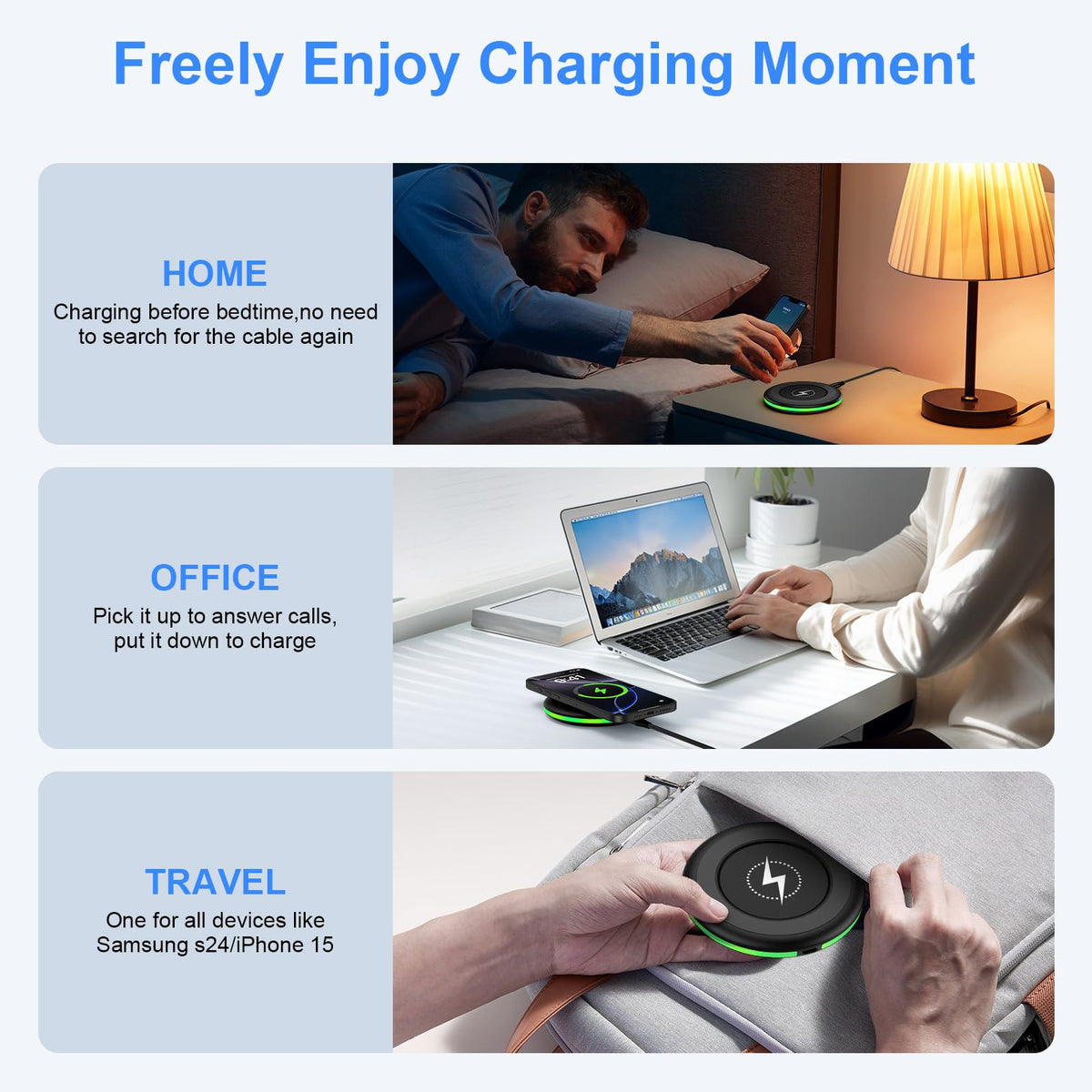 Wireless Charger Fast Charging Pad for Samsung Galaxy S26 Ultra/S26 Plus/S25/S24FE/S23+/S22/S21/S20/S10, Wireless Phone Charger for Android iPhone 17/16e/15/14/13 Pro, Google Pixel 10 with QC Adatper