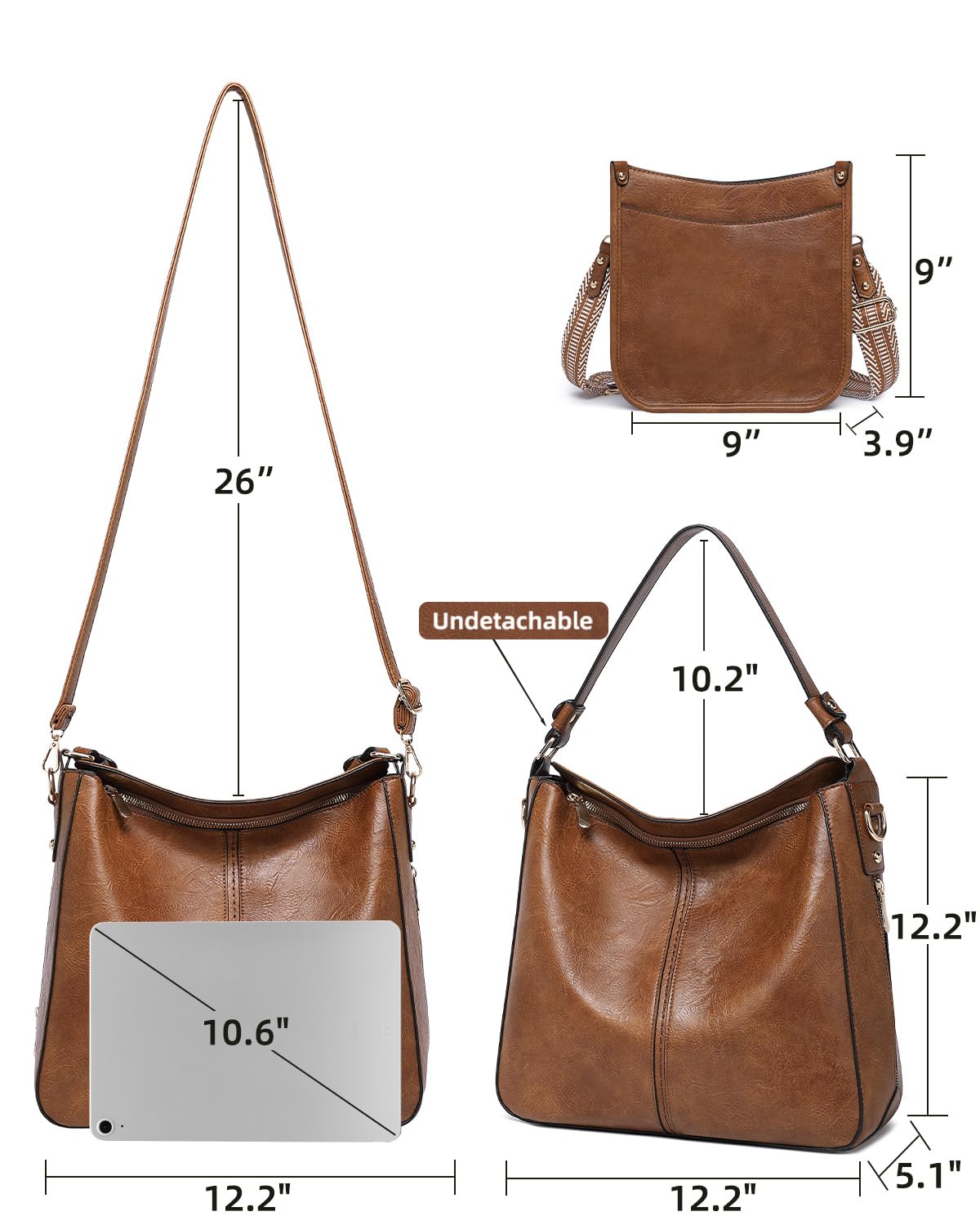 Purses for Women 3PCS, Crossbody Bags Set Large Leather Purse Shoulder Handbags with Wallet Adjustable Straps for Ladies Tote