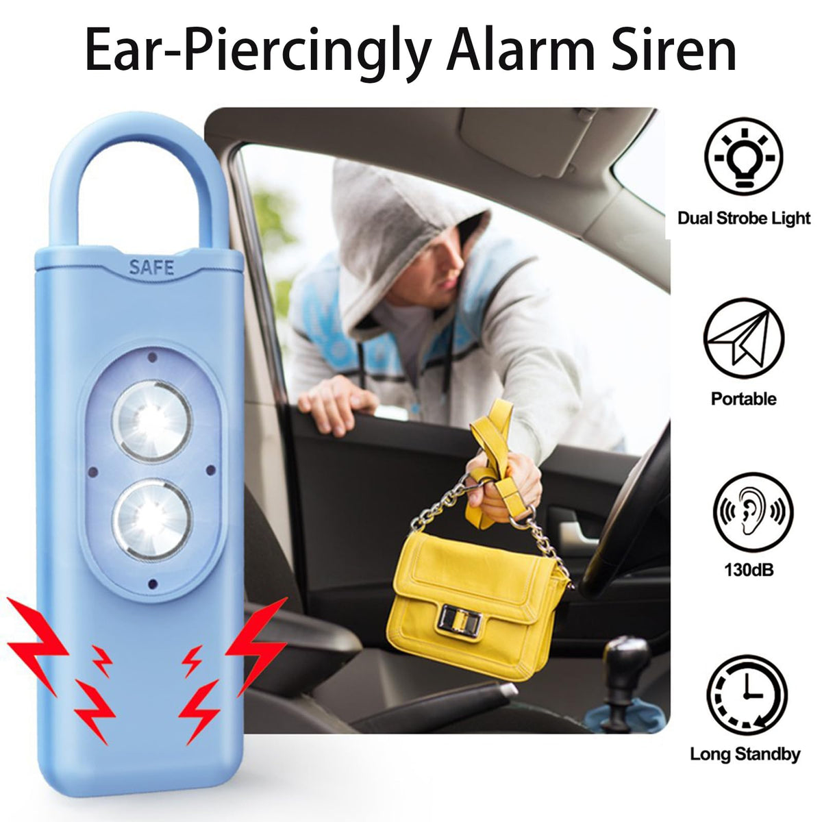 Halo-Siren Alarm, HaloSiren Personal Safety Alarm - Travel Safe Alarm with 130db Loud and LED Strobe Light, Safety Keychain Compatible with Bags, Keys, Backpacks (Purple)