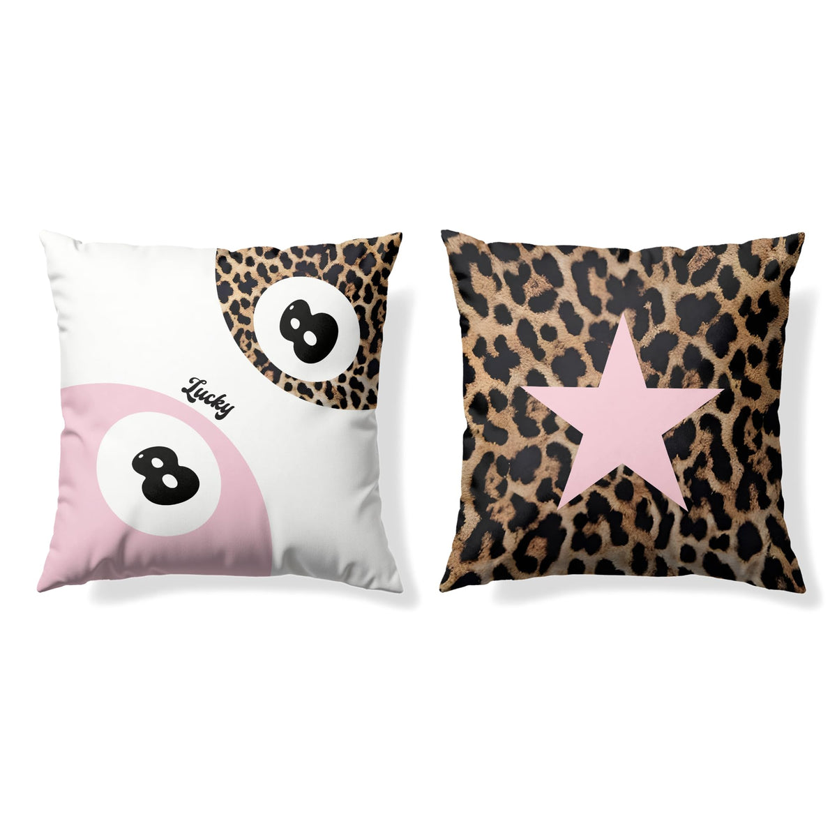 GTYNU Trendy Funky Cheetah Pink Y2K Luck 8 Ball Pillow Covers 18x18 Set of 2,Cheetah Leopard Lover Gifts for Women,Coquette Preppy Pillow Covers for Girls Room Dorm Apartment Decor
