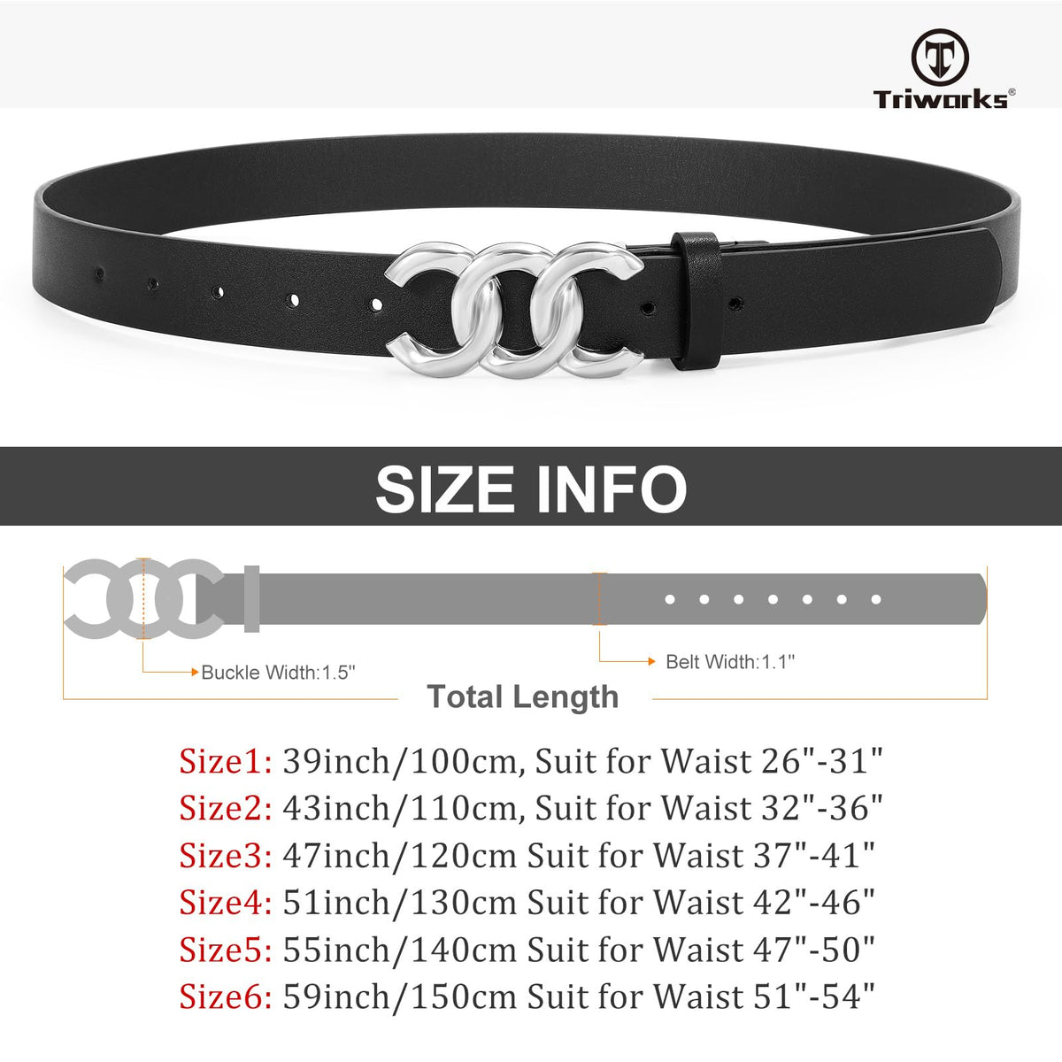 TRIWORKS 3 Pack Women's Belts for Jeans Pants Fashion Waist Belts for Ladies Leather Belt with Silver Buckle