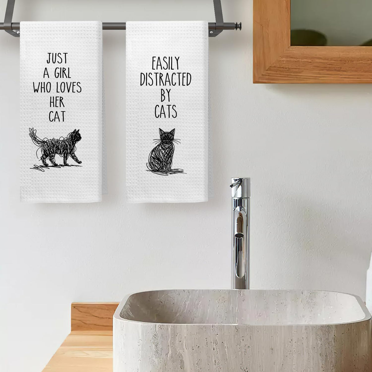 Kemingni Funny Black Cat Kitchen Towels Set of 2, Cat Mom Lady Gifts for Women, Pet Lover Gifts, Easily Distracted by Cats Decorative Hand Dish Tea Towels for Bathroom Kitchen, 16x24 Inch