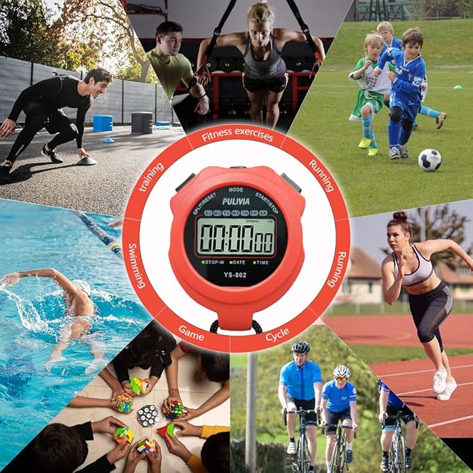 Stopwatch Timer Lap Split Digital Stopwatch with Clock Calendar Alarm, Large Display Stop Watch for Sports Kids Coaches Swimming Running