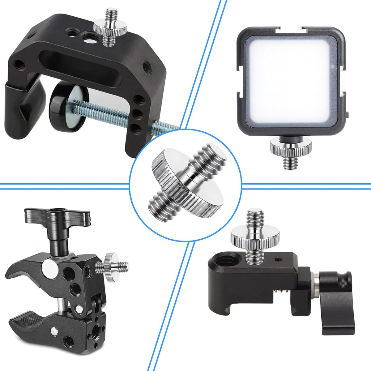 Alrhso 1/4" 1/4" 5 Pack Male to Male Camera Threaded Tripod Screw Adapter Double Head Stud Standard Tripod Adapter